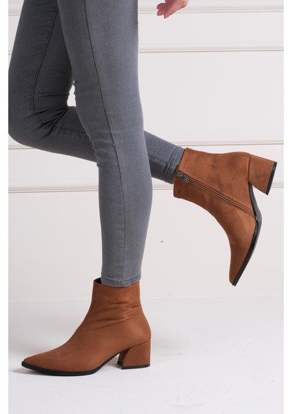 Erika Taba Renk Süet Ince Kürk Astarlı Fermuarlı Kadın Topuklu Bot modelleri