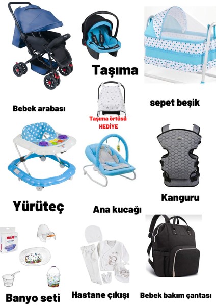 Let's Go Baby 18 Parça Bebek Çeyiz Seti Bebek Arabası Beşik Banyo Seti Puset