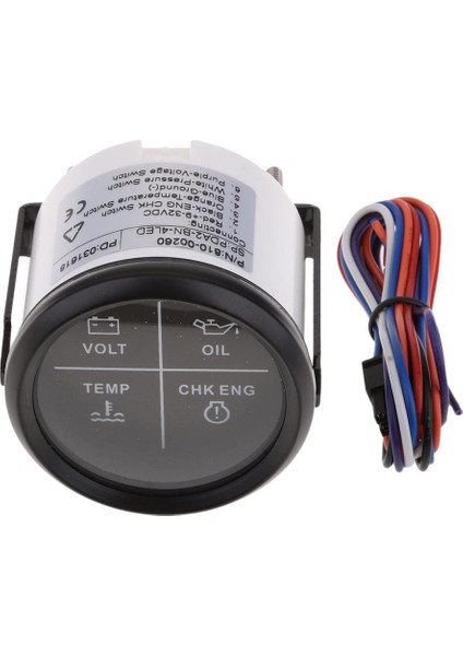52MM 2 "4 LED Alarm Ölçer Volt Yağ Sıcaklığı Chk Eng Gösterge Siyah Yüz Siyah Siyah (Yurt Dışından)