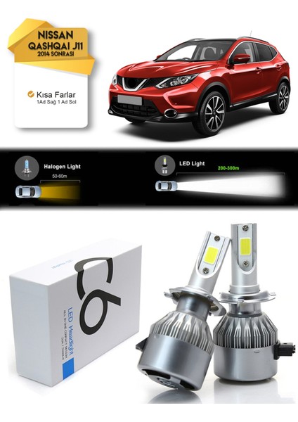 Nissan Qashqai J11 Kısa Far LED Xenon Şimşek Etkili 2014 Üzeri