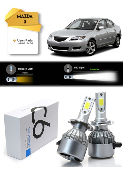 Mazda 3 Uzun Far LED Xenon Şimşek Etkili