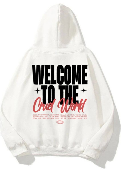 Unisex Cruel World Sweatshirt Beyaz