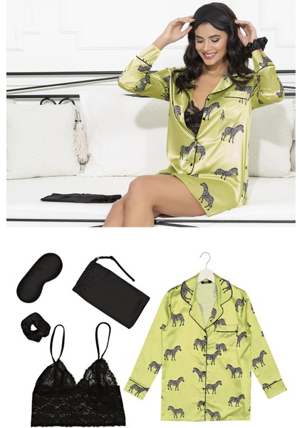 Saten 5 li Zebra Desenli Nightshirt Takım S27264