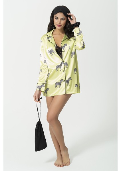 Saten 5 li Zebra Desenli Nightshirt Takım S27264 modelleri