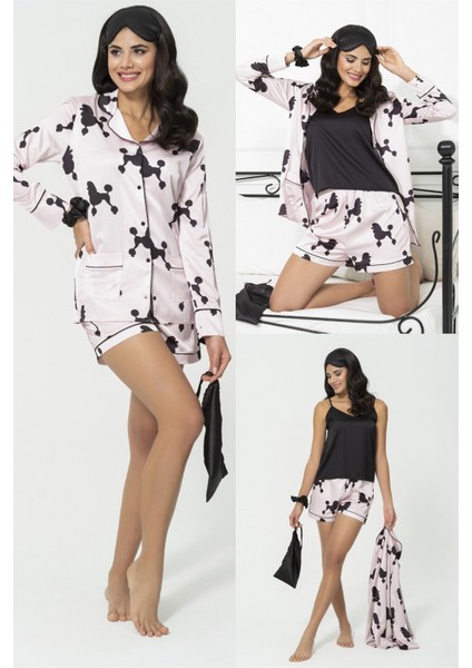 Saten 6 lı Köpek Desenli Pijama Takım S27265