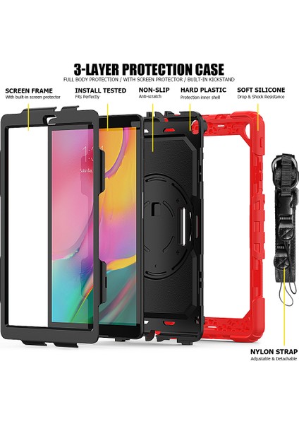 Galaxy Tab A İçin Darbeye Dayanıklı Tablet Kılıfı - Kırmızı - Siyah (Yurt Dışından) modelleri