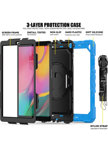 Galaxy Tab A İçin Darbeye Dayanıklı Tablet Kılıfı - Mavi - Siyah (Yurt Dışından) modelleri