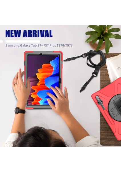 Galaxy Tab S7 Plus İçin Tablet Kılıfı - Kırmızı (Yurt Dışından)