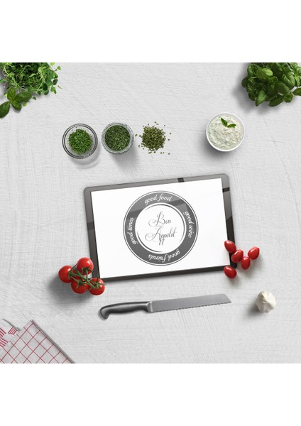 Cam Kesme Tahtası - Cam Kesme Tablası | Good Food - Beyaz Fon | 20 cm x 30 cm