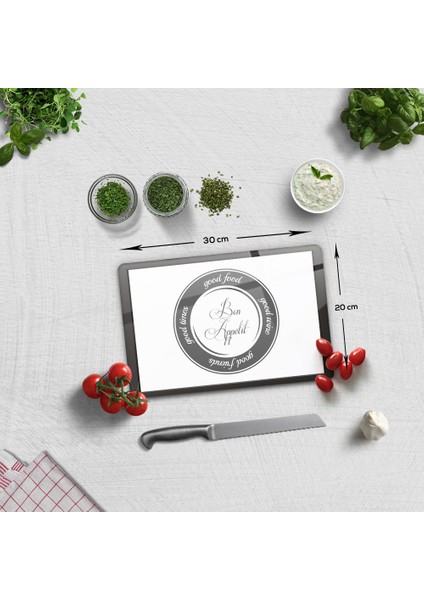 Cam Kesme Tahtası - Cam Kesme Tablası | Good Food - Beyaz Fon | 20 cm x 30 cm fiyatları