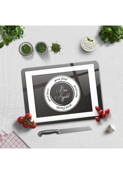 Cam Kesme Tahtası - Cam Kesme Tablası | Good Food - Siyah Fon | 30 cm x 40 cm