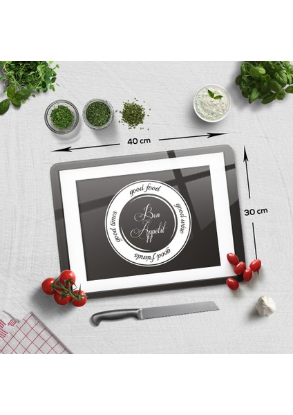 Cam Kesme Tahtası - Cam Kesme Tablası | Good Food - Siyah Fon | 30 cm x 40 cm fiyatları