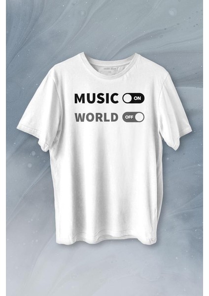 Music On World Off Müzik Dünya Baskılı Tişört Unisex T-Shirt