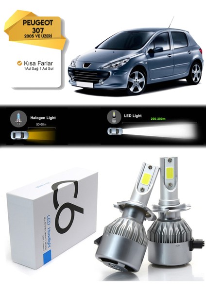Peugeot 307 Kısa Far LED Xenon Şimşek Etkili 2005 ve Üzeri