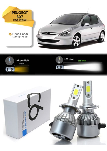 Peugeot 307 Uzun Far LED Xenon Şimşek Etkili 2005 Öncesi