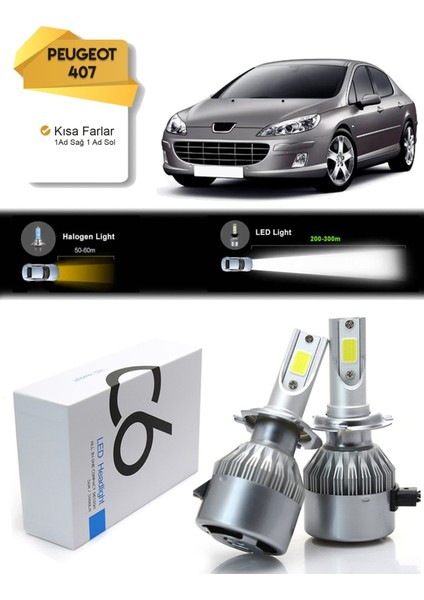 Peugeot 407 Kısa Far LED Xenon Şimşek Etkili