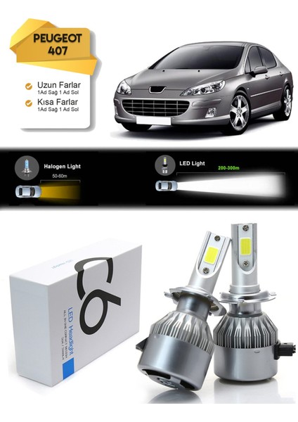 Peugeot 407 Uzun Far Kısa Far LED Xenon Şimşek Etkili