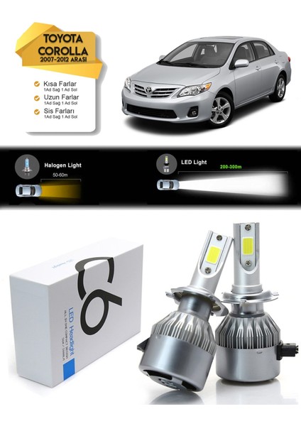Toyota Corolla Uzun Far Kısa Far Sis Şimşek Etkili LED Xenon 2007-2013 Arası