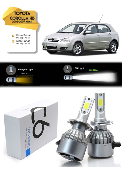Toyota Corolla Hb Kısa Far Uzun Far LED Xenon Şimşek Etkili 2002-2007 Arası