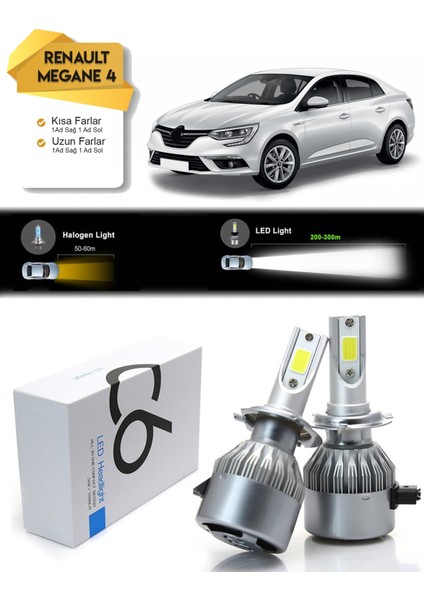 Renault Megane 4 Uzun Far Kısa Far LED Xenon Şimşek Etkili 2016 ve Üzeri