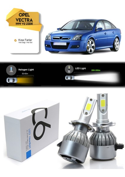 Opel Vectra C Kısa Far LED Xenon Şimşek Etkili 1999 ve Üzeri