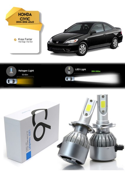 Honda Civic Kısa Far LED Xenon Şimşek Etkili 2004-2006 Arası