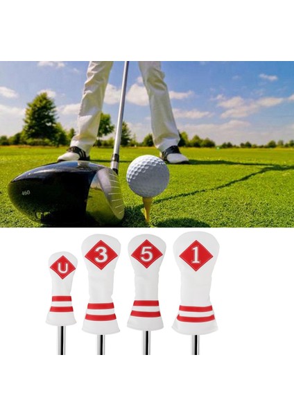 4pcs Universal Golf Ahşap Kafa Kapağı Golf Kulübü Headcover Pu Sürücü Woods Beyaz Kırmızı Numara (Yurt Dışından) modelleri