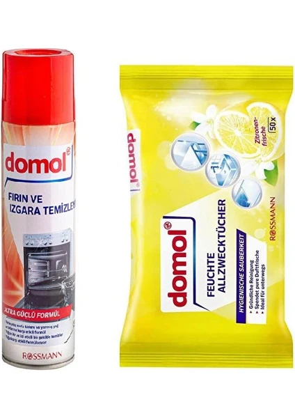 Rossmann Domol Fırın Izgara Temizleyici + Islak Temizlik Bezi Limon Kokulu 50'li