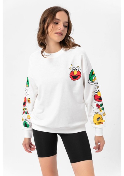 Kadın Baskı Detaylı Bisiklet Yaka Oversize Sweatshirt modelleri