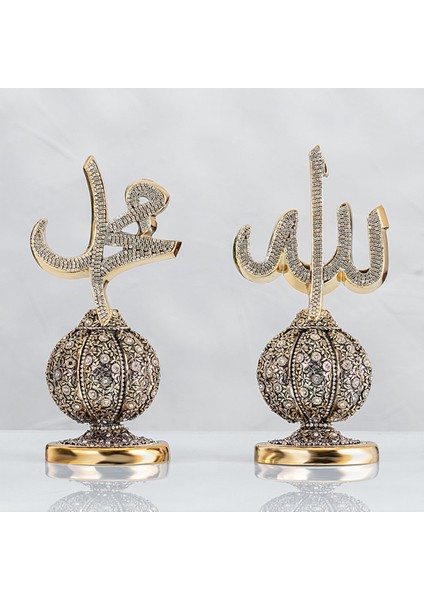 Kavuklu Allah Muhammed Lafızlar - Altın Renk 14 x 27 cm