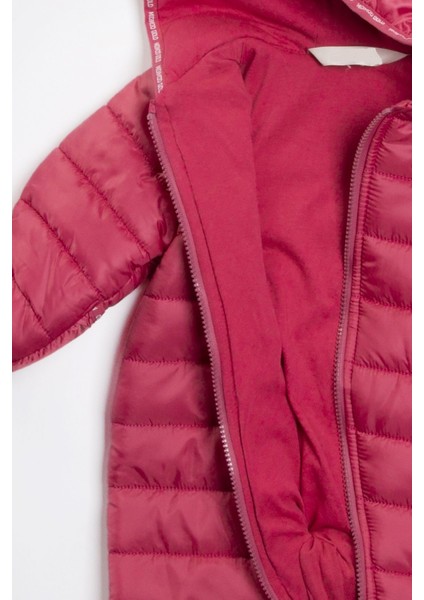 Unisex Bebek Vişne Kışlık Panduf Ayaklı Kapüşonlu Kozmonot Tulum