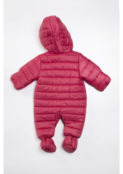 Unisex Bebek Vişne Kışlık Panduf Ayaklı Kapüşonlu Kozmonot Tulum