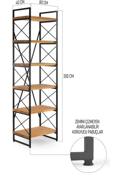 Flora Wood 80CM Ahşap 6 Raflı Kitaplık Ev Ofis Dosya Salon Rafı