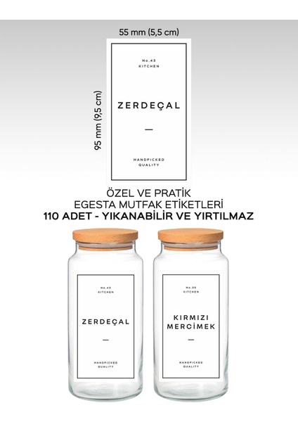 110 Adet Modern Baharat Bakliyat Çay Kuruyemiş Kavanoz Etiket -Sticker 5,5x9,5 Sudan Etkilenmez