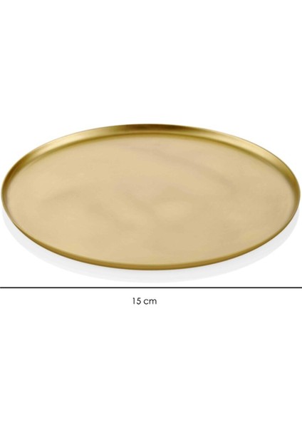 Pirinç El Yapımı Sunumluk Düz Yuvarlak Servis Tepsisi