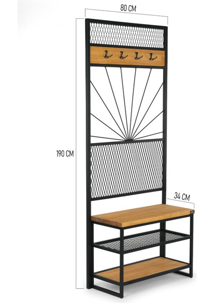 190X80 Ahşap Ayakkabılık Vestiyer Masif Portmanto