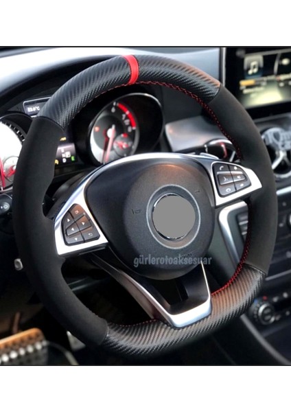 Peugeot 206 Dikmeli Direksiyon Kılıfı Alkantara-Karbon Kırmızı fiyatları