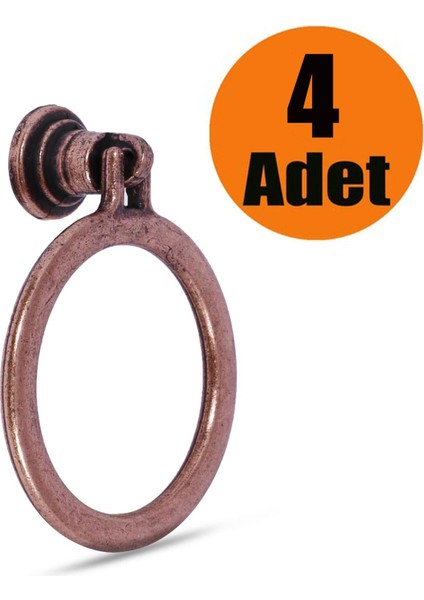 Dolap Çekmece Kulpu Kulbu Antik Bakır Metal Halka Kulp (4 Adet)