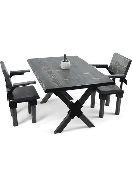 Doğal Ağaç Masif Ahşap Yemek Masası 90 cm x 200 cm 6 Sandalye