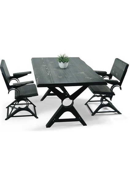 Doğal Ağaç Masif Ahşap Yemek Masası 75 cm x 115 cm 2 Sandalye