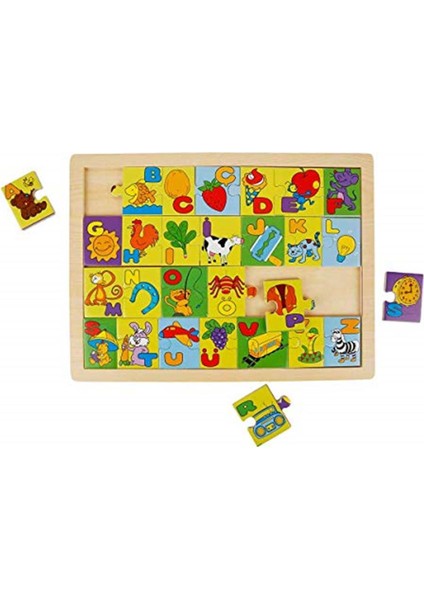Ahşap Resimli Alfabe Puzzle Eğitici ve Zeka Geliştiren Oyuncak