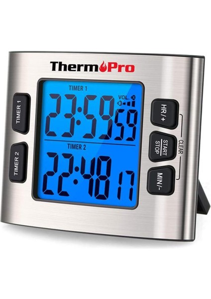 Thermopro TM02 Mutfak, Spor, Ders Için Alarmlı, Işıklı, Çift Geri Sayımlı Kronometre ve Dijital Saat