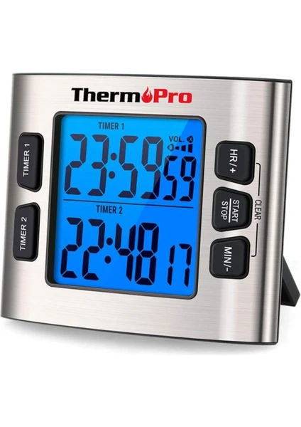 Npo Thermopro TM02 Mutfak, Spor, Ders Için Alarmlı, Işıklı, Çift Geri Sayımlı Kronometre ve Dijital Saat