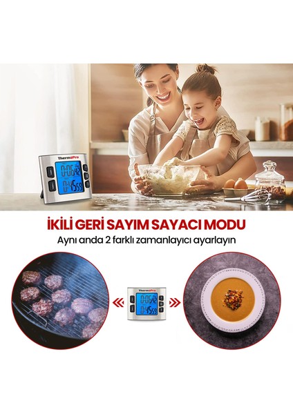 Thermopro TM02 Mutfak, Spor, Ders Için Alarmlı, Işıklı, Çift Geri Sayımlı Kronometre ve Dijital Saat