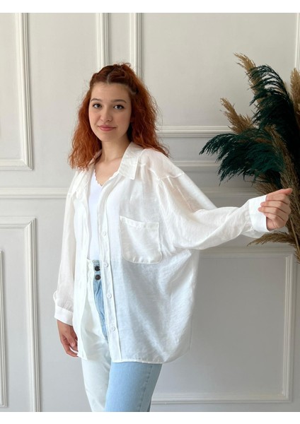 Kadın Beyaz Oversize Gömlek