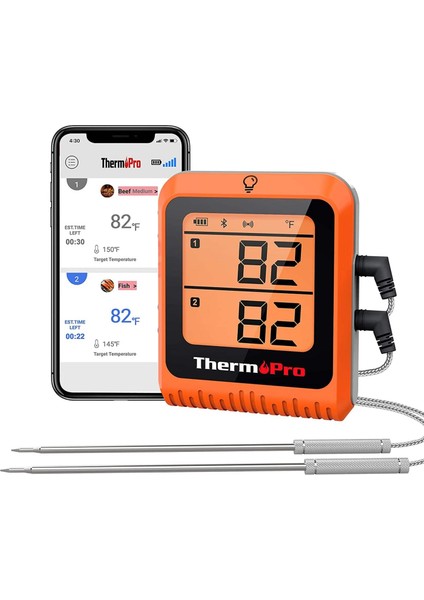 Thermopro TP920 Cep Telefonu Kontrollü, Bluetooth ve Çift Problu Profesyonel Gıda Pişirme Termometre