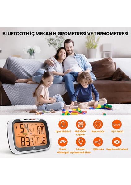 TP393 APPli Saatli Limit Aşım Uyarılı Iç Mekan Sıcaklık ve Nem Ölçer Termometre