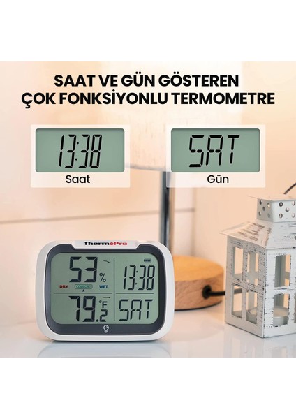 TP393 APPli Saatli Limit Aşım Uyarılı Iç Mekan Sıcaklık ve Nem Ölçer Termometre