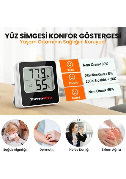 Npo Thermopro TP157 Iç Mekan (Sera, Dolap, Bebek Odası) Hassas Sıcaklık ve Nem Ölçer Mini Termometre