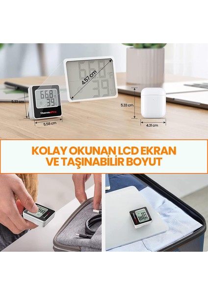 Npo Thermopro TP157 Iç Mekan (Sera, Dolap, Bebek Odası) Hassas Sıcaklık ve Nem Ölçer Mini Termometre